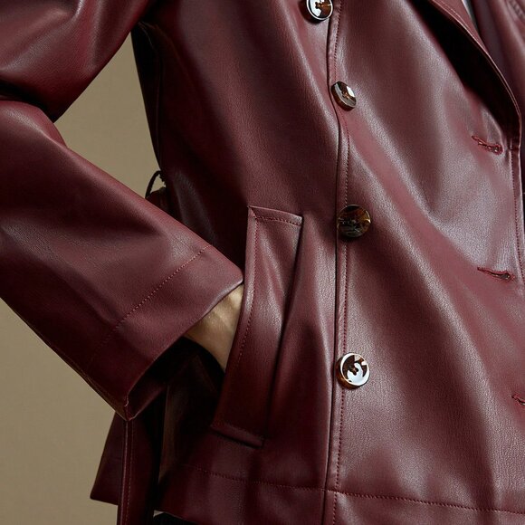 Burgundy Preppy Women's Detachable Shawl Coat with Chic Lapel & Cape - Picture 8 of 8